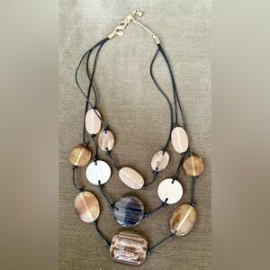 Chico's Multi Strand Large Neutral Lucite Bead Station Necklace Black Cord 23"